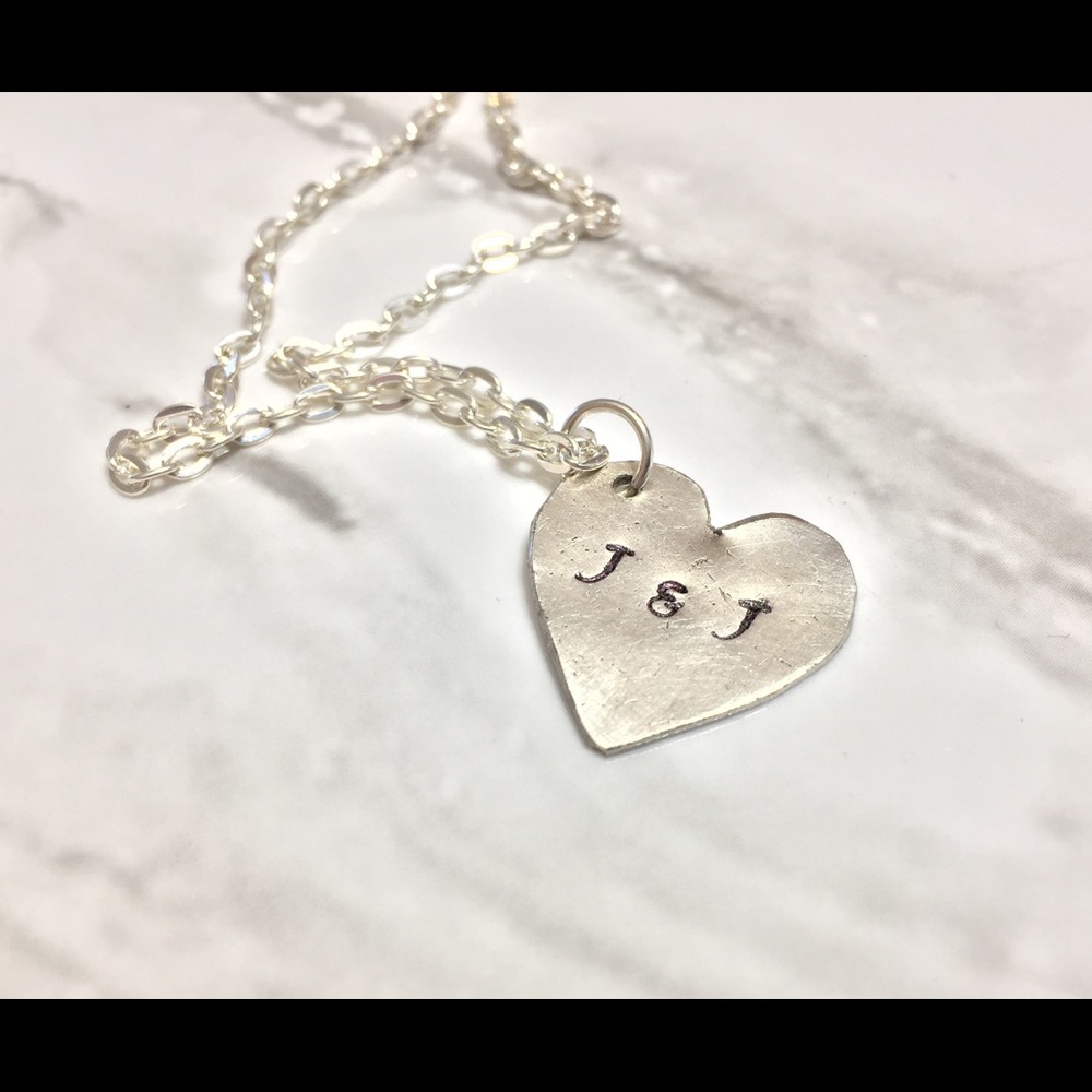 Silver Plate Heart Spoon Necklace Initials Custom - Picture 3 of 7